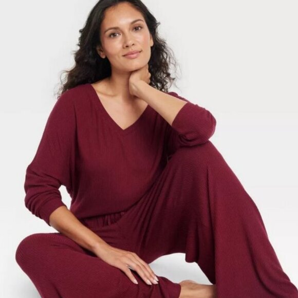 Auden Other - Women's Cozy Ribbed Pullover - Auden™ Dark Red S